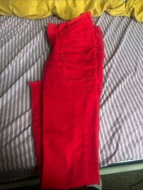 SHEIN Bright Red Skinny Distressed Women's Jeans